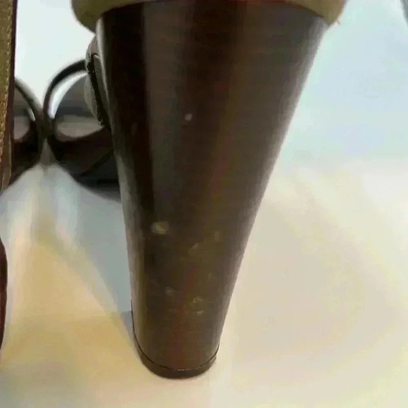 Worthington 4” chunky heel, open toe, size 9 olive/brown with ankle buck… - Picture 5 of 7